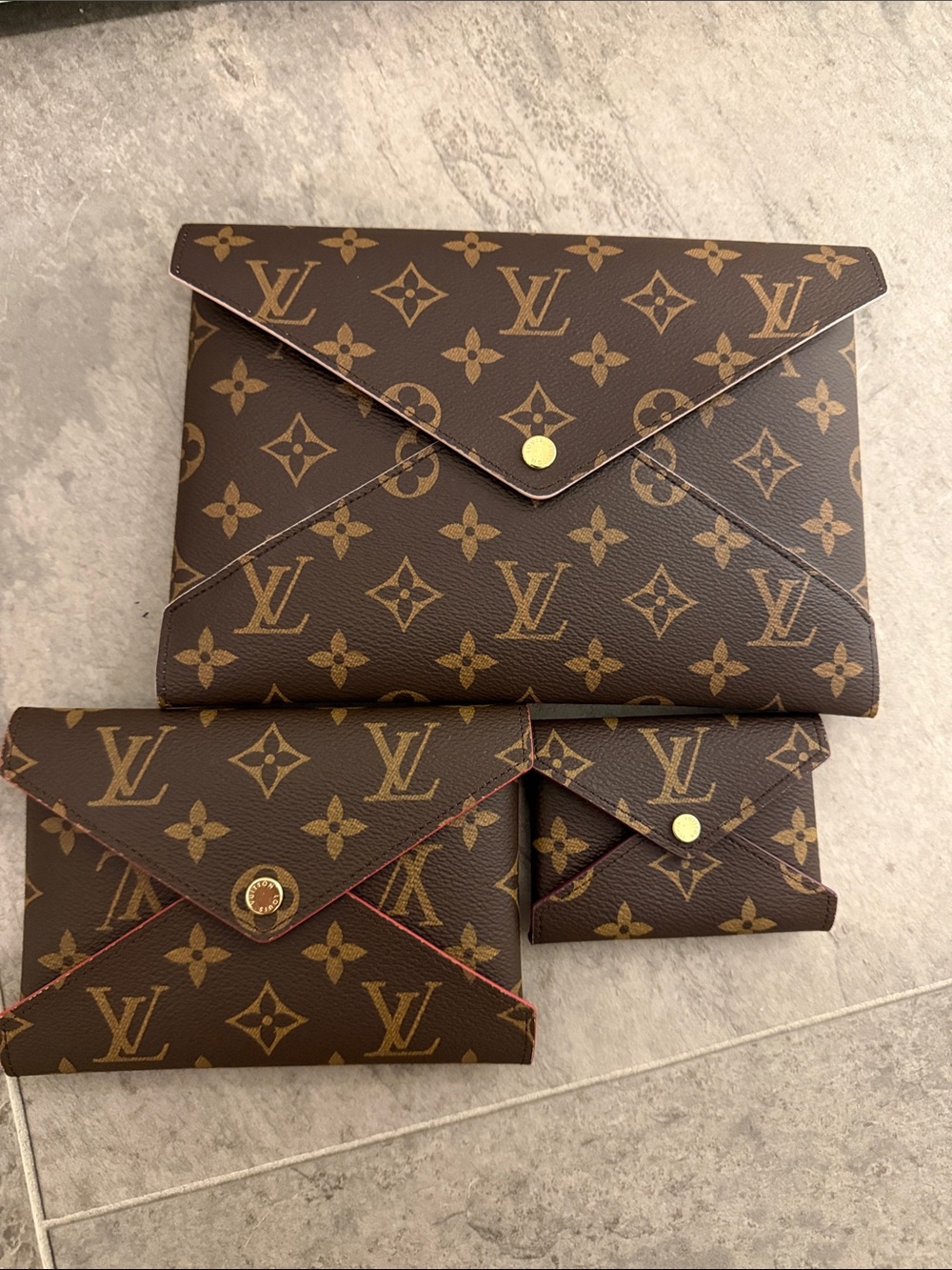 Louis Vuitton Monogram Envelope Pouch Set in Brown and Gold